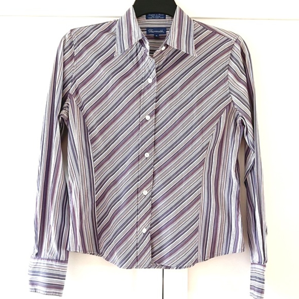 Falconnable Vintage Fitted Blue/Plum Striped Shirt, sz M
